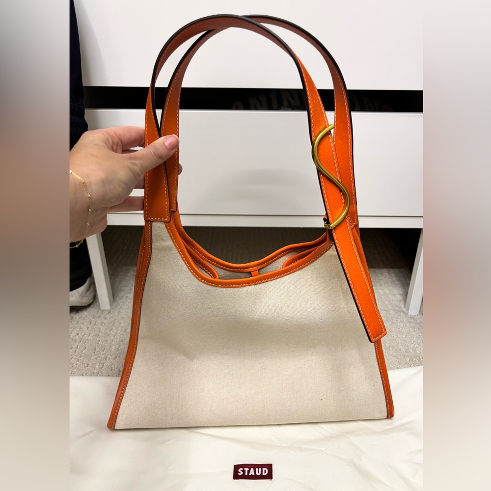 Staud lg canvas/leather trim bag